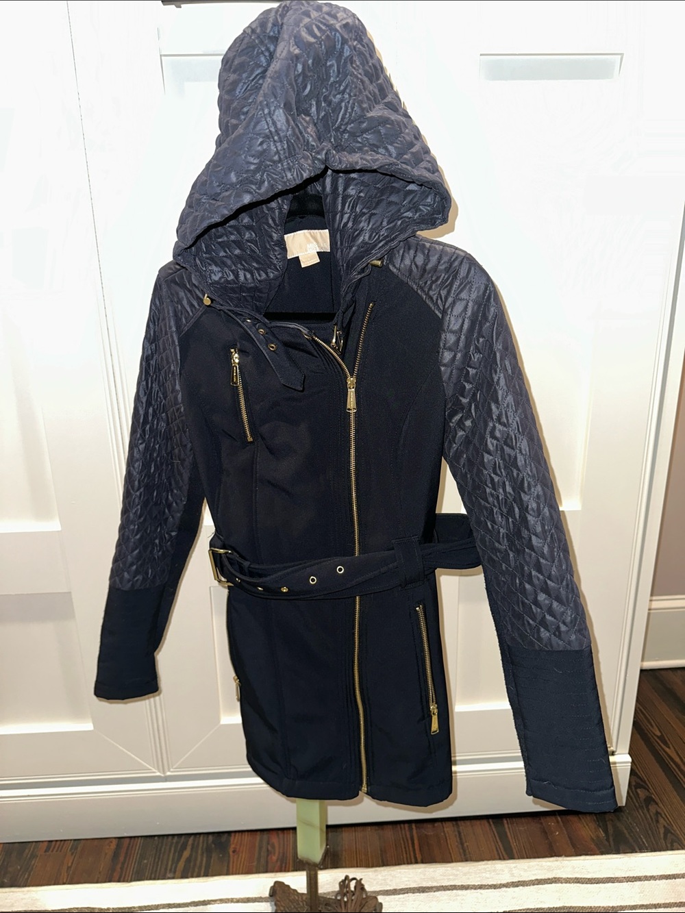 Women’s Quilted Hooded Belted Coat - Navy